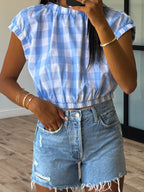 Gingham Basket Top | Light Blue