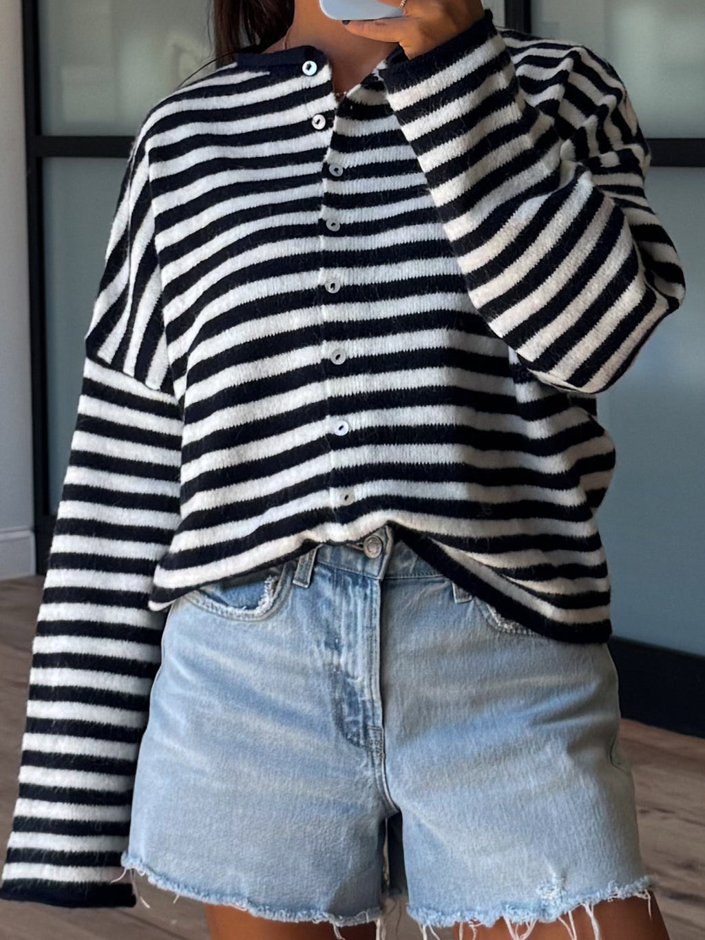 Isla Cardigan | Navy Stripe