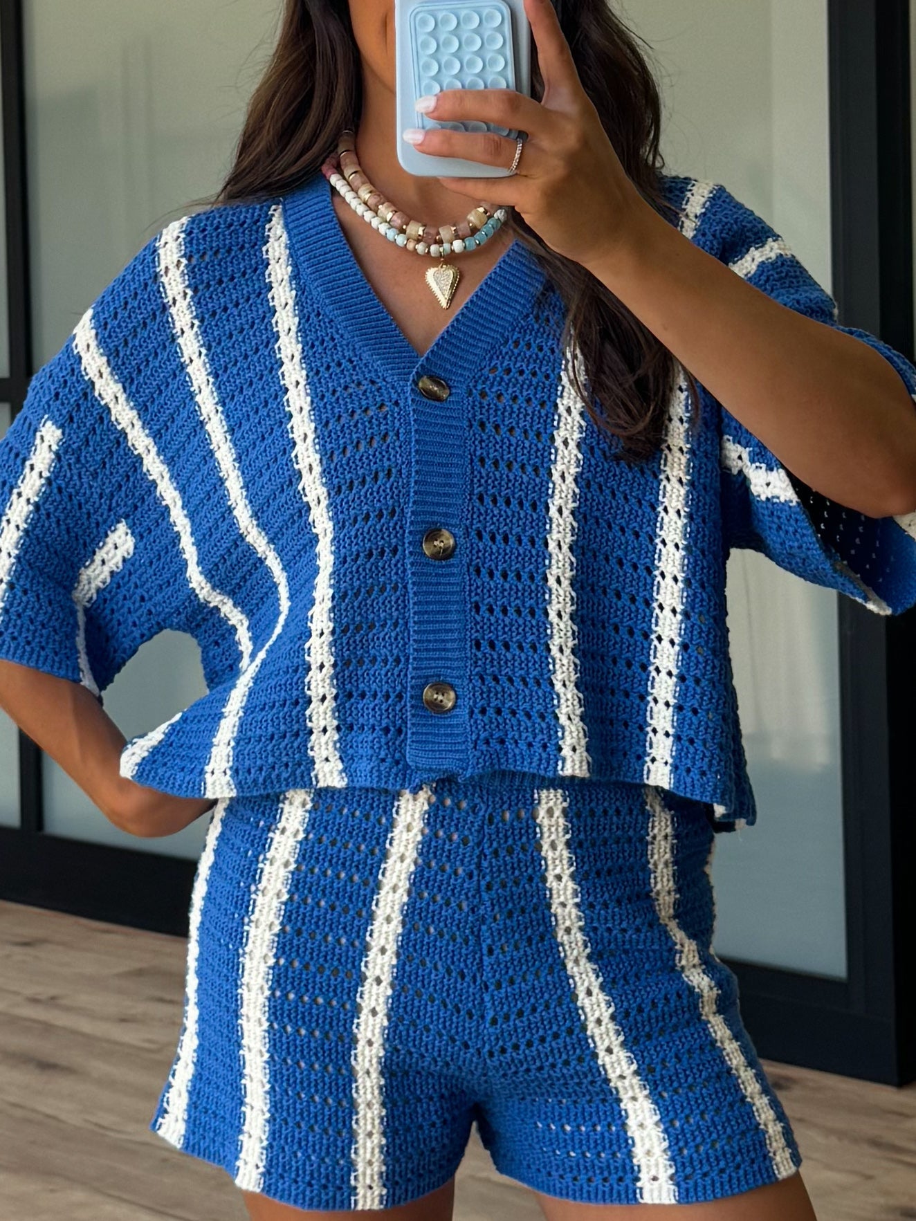 Sun Ray Open Knit Shorts | Blue/White