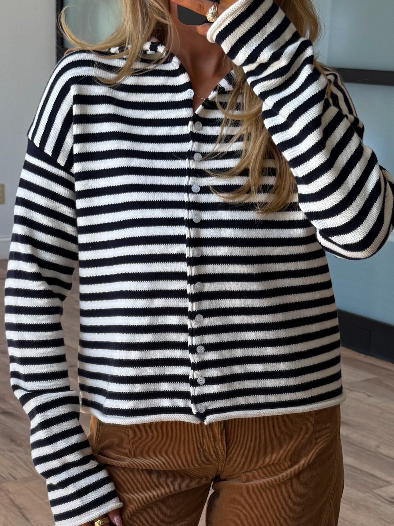 Wynne Button Knit Top | Navy