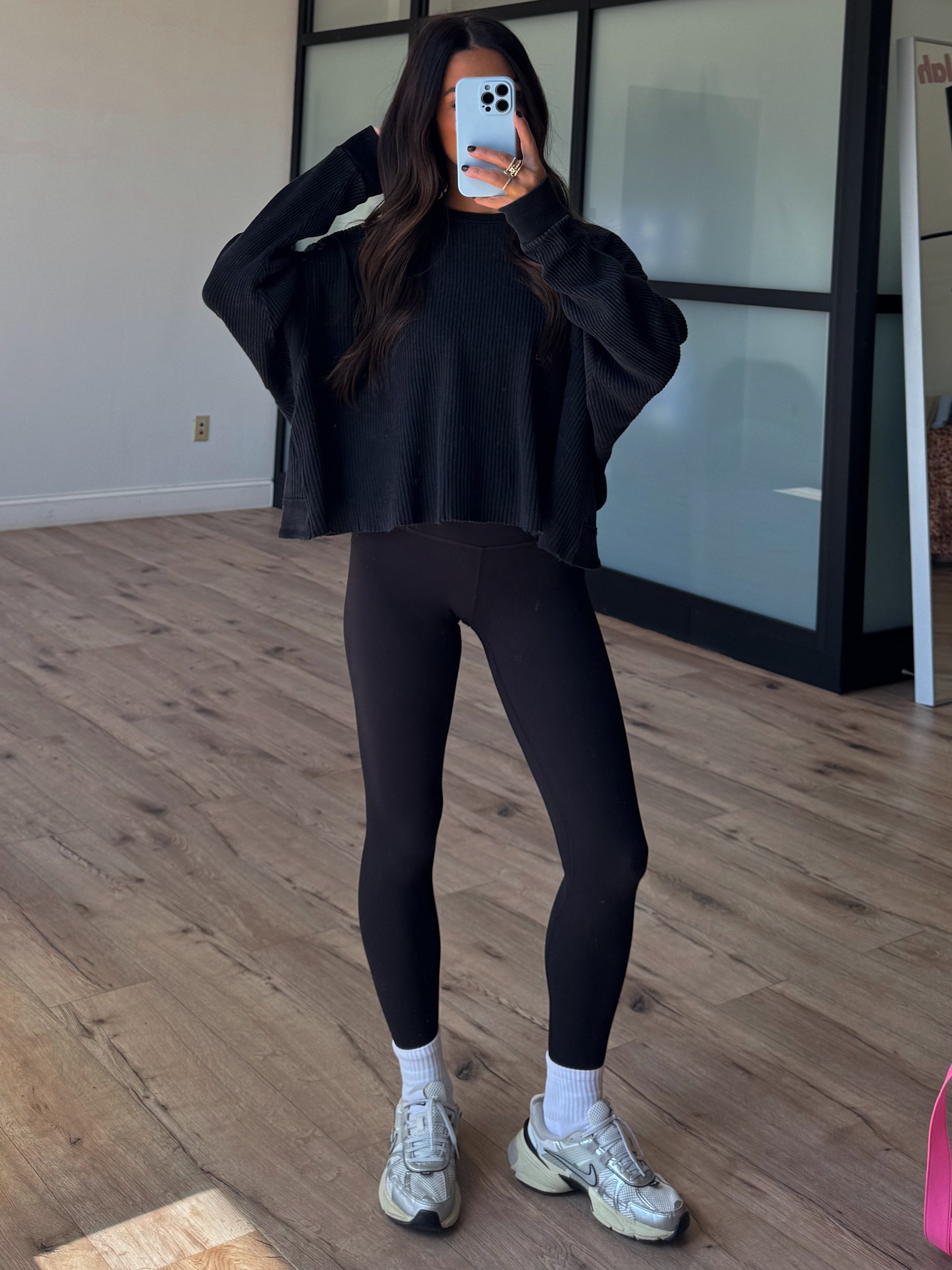 Kyla Thermal Open Back Top | Washed Black