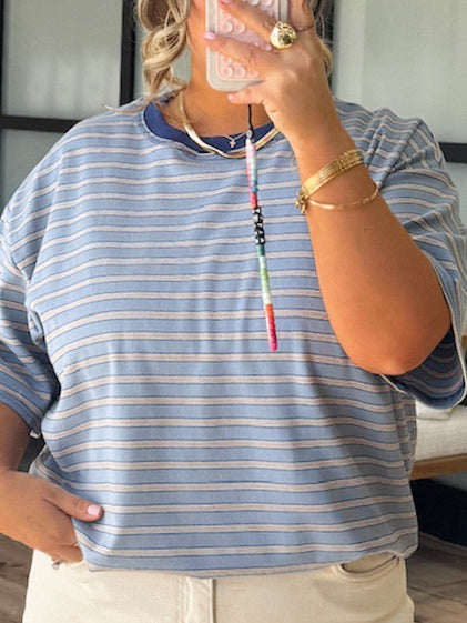 Cannon Stripe Boyfriend Tee I Blue