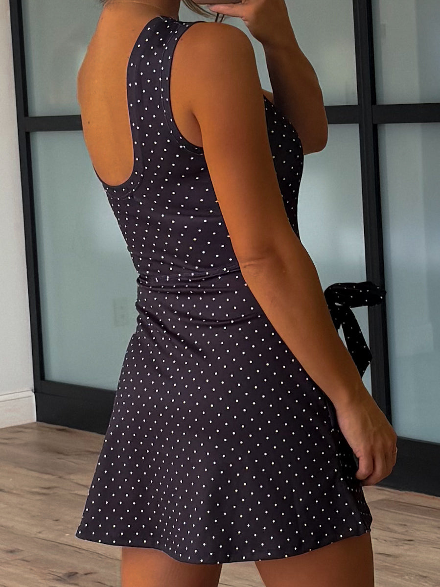 Polka Dot Active Wrap Romper | Black