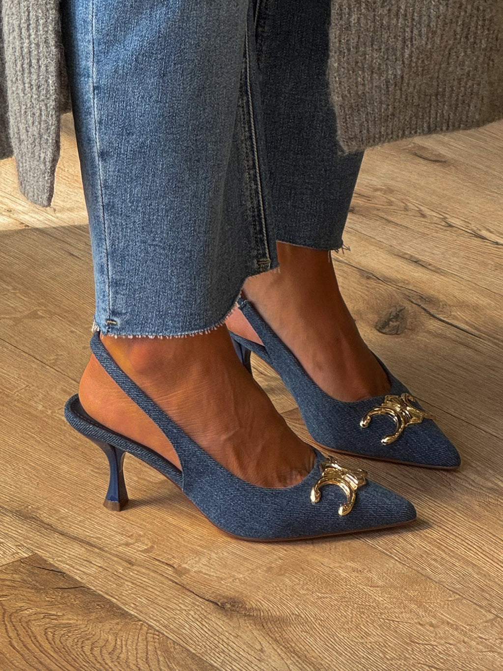 Triomphe Slingback Kitten Heels | Denim | RESTOCK