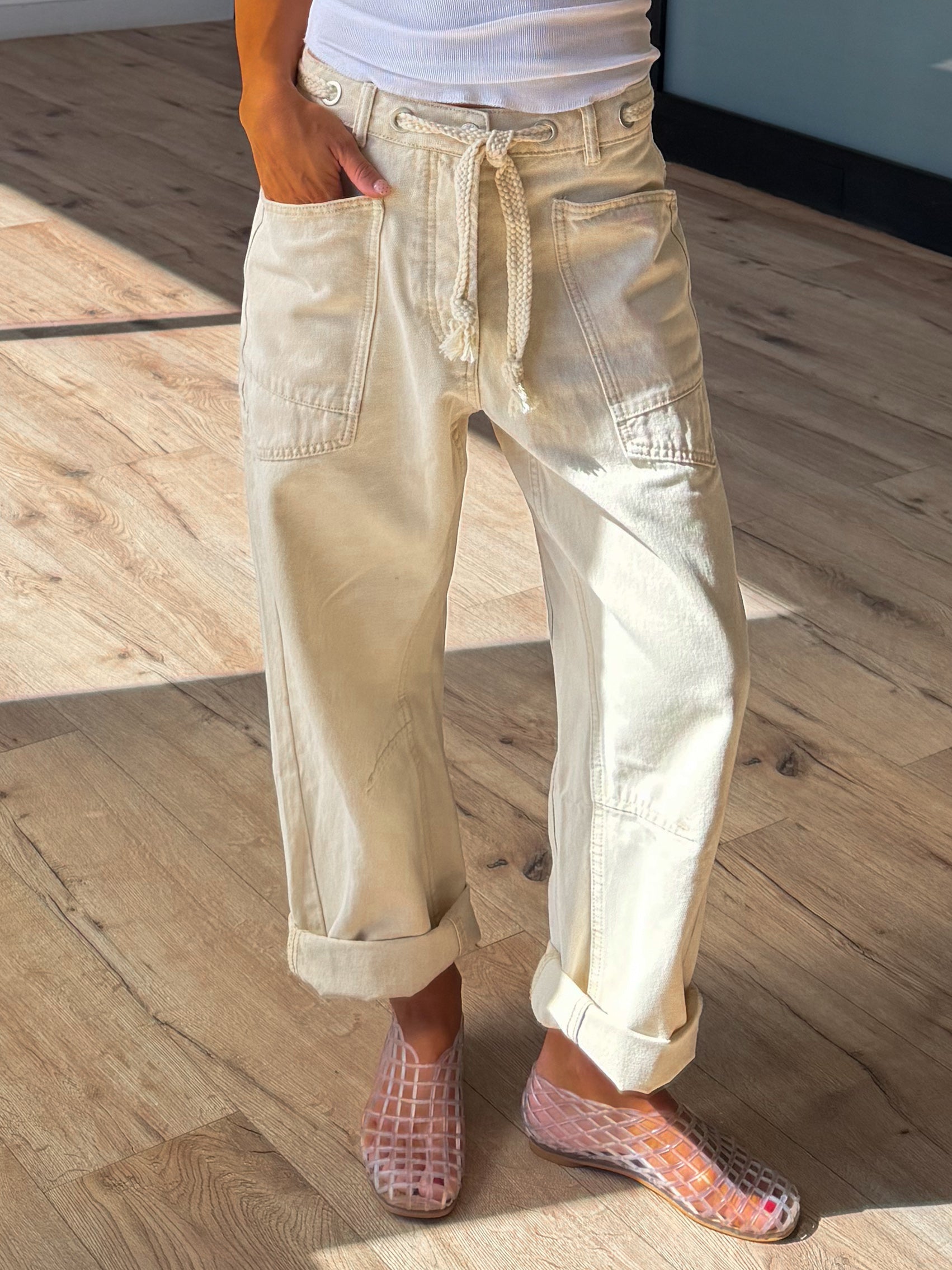 Jules Drawstring Barrel Pants | Cream