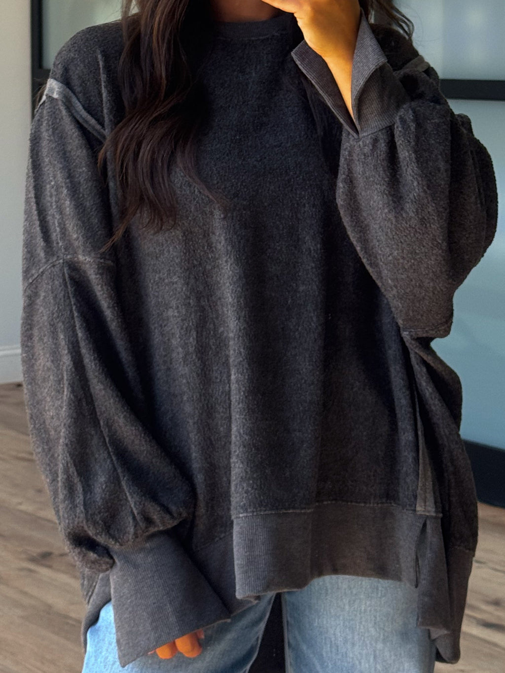 Out + About Brushed Knit Pullover | Charcoal