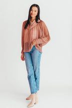 Pleated Shimmer Blouse | Rose Gold | FINAL SALE
