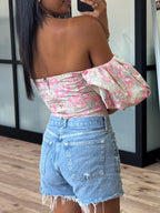 Eve Off-The-Shoulder Puff Sleeve Top | Rosé Mint