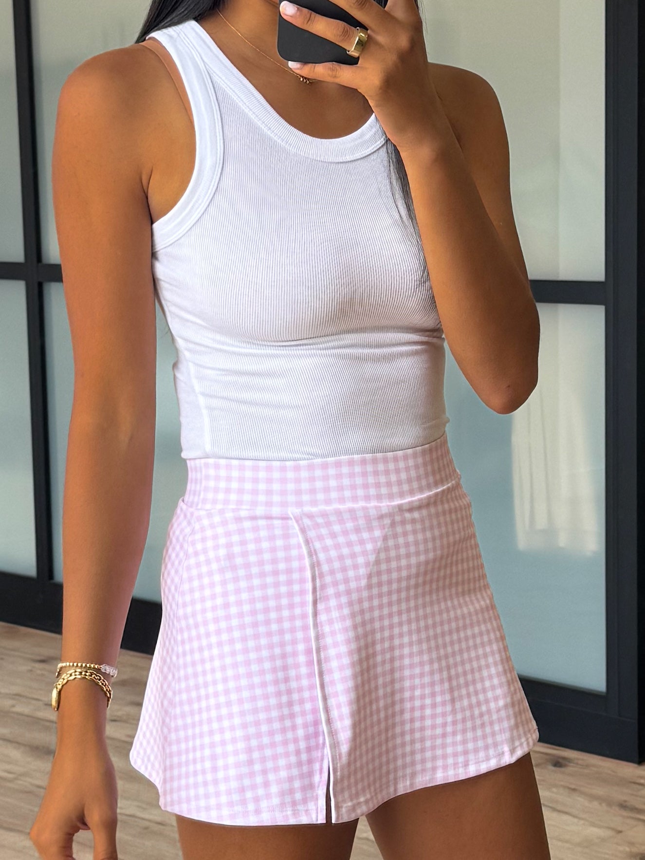 Gingham Active Skort | Pink