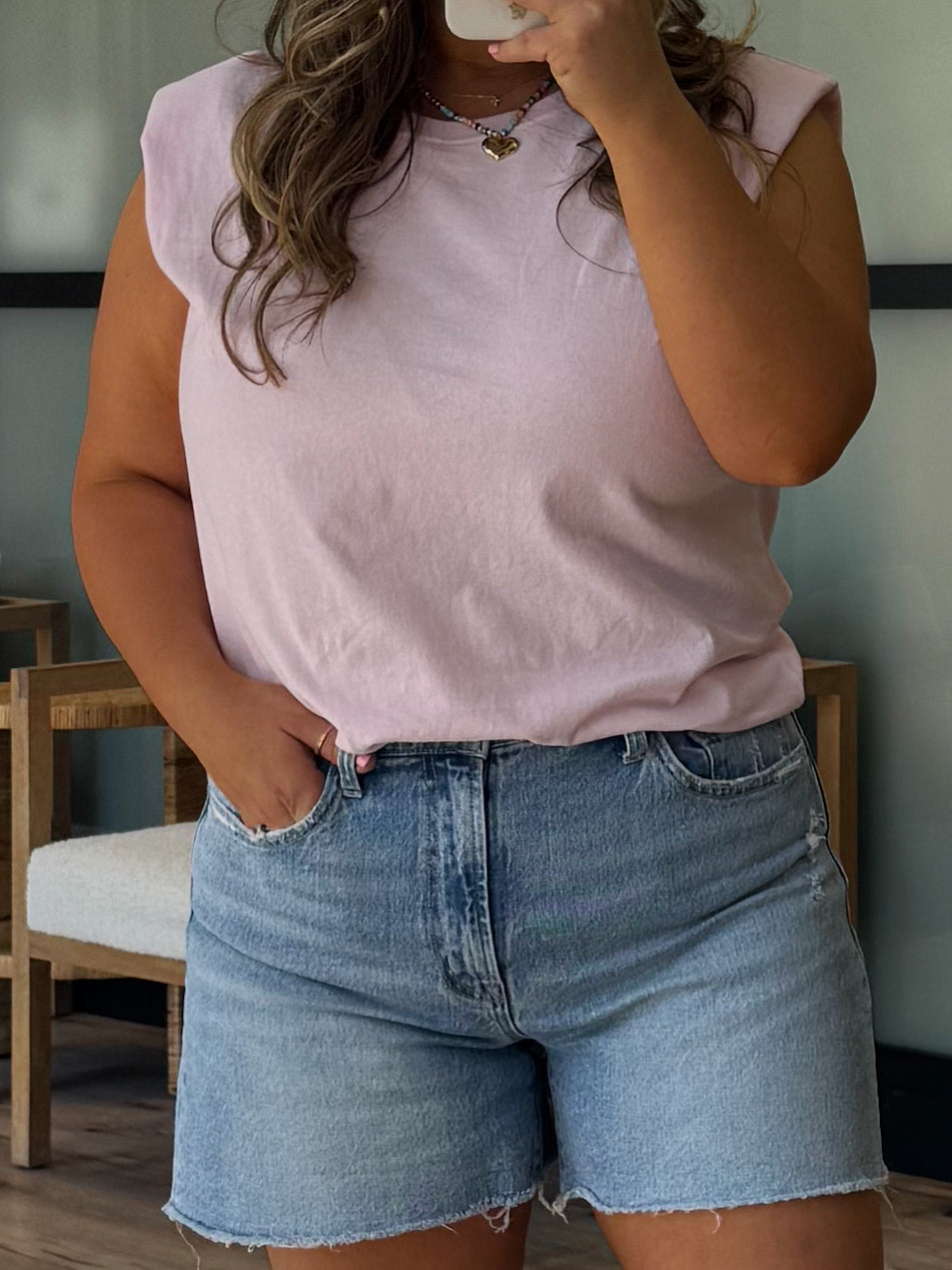 Refined Padded Muscle Tee | Pale Pink