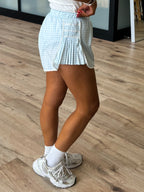 Gingham Side Pleated Shorts | Light Blue