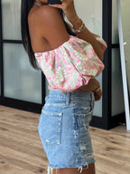 Eve Off-The-Shoulder Puff Sleeve Top | Rosé Mint