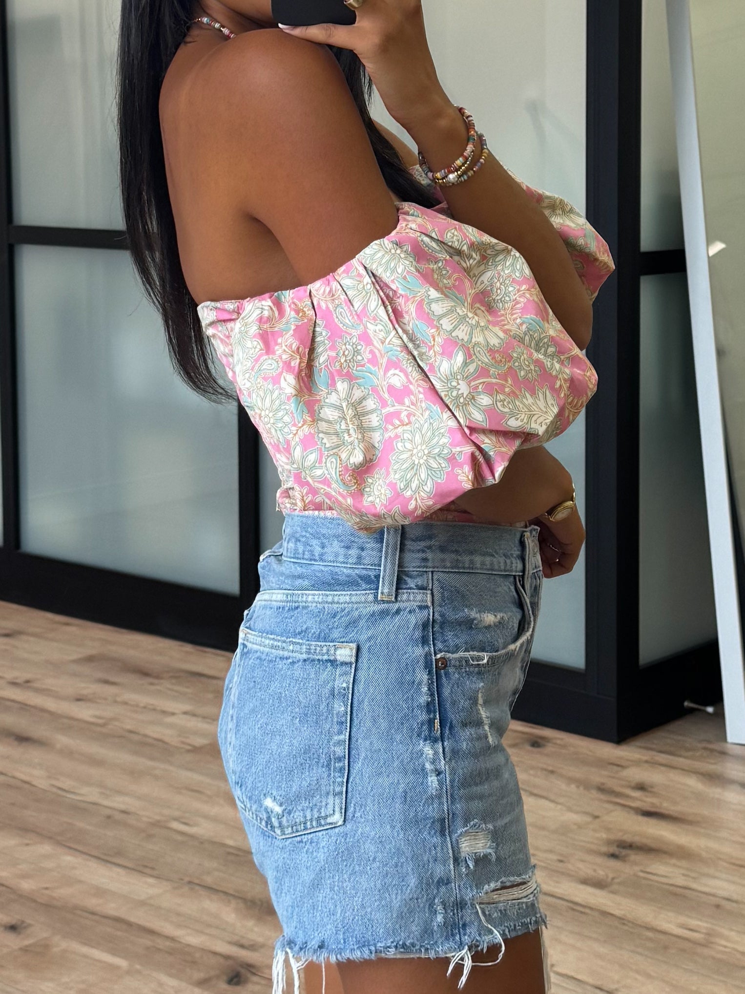 Eve Off-The-Shoulder Puff Sleeve Top | Rosé Mint