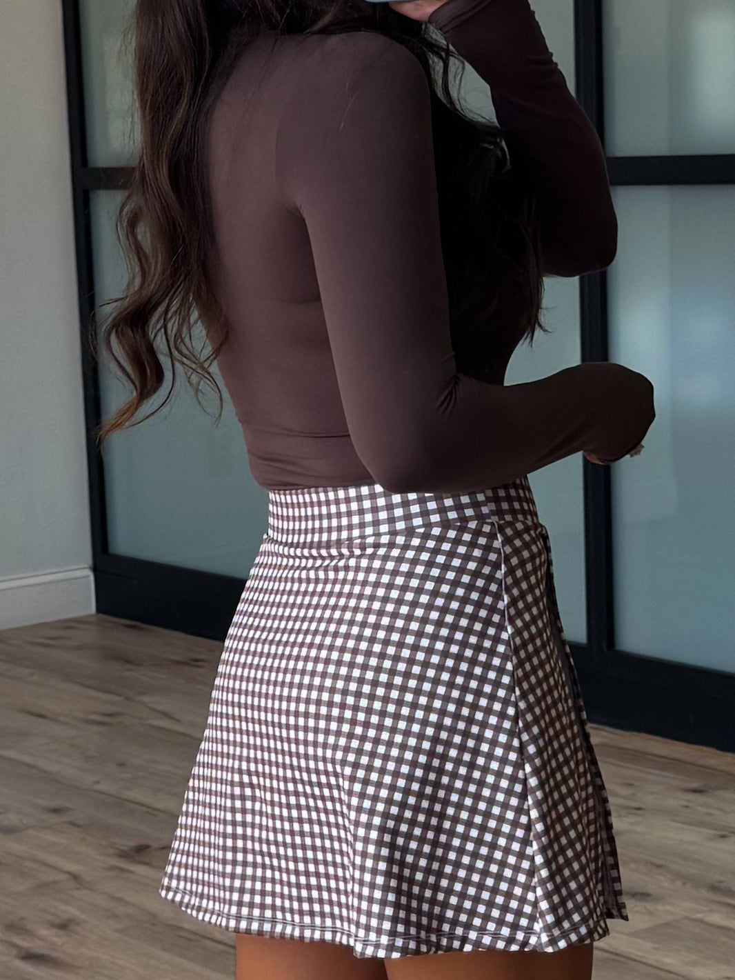 Gingham Active Skort | Chocolate