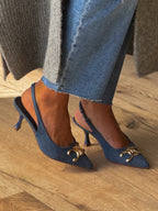 Triomphe Slingback Kitten Heels | Denim | RESTOCK