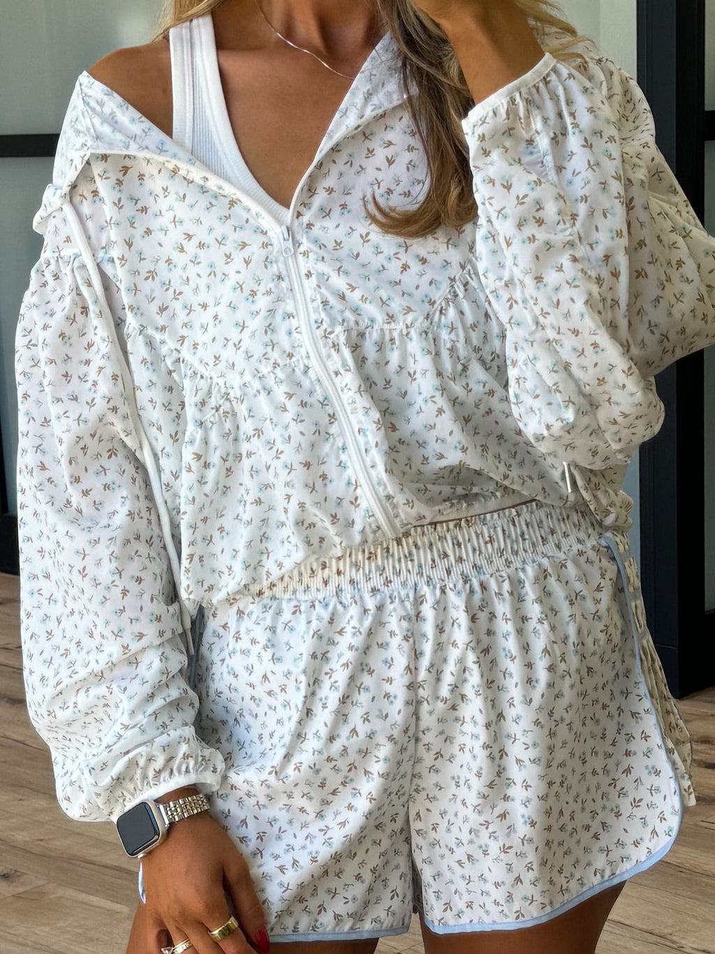 Azalea Windbreaker Jacket | White + Blue Bloom