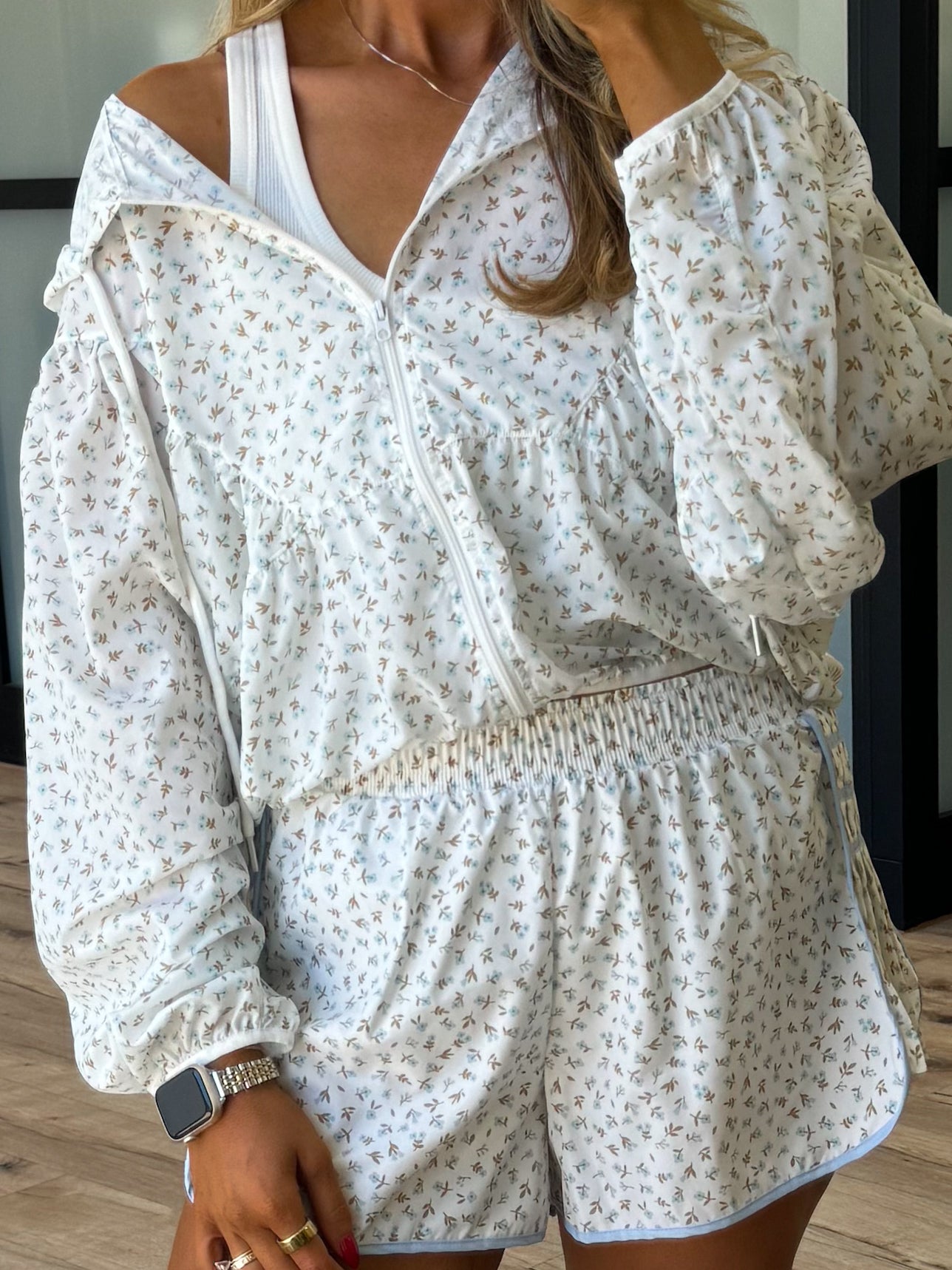 Azalea Windbreaker Jacket | White + Blue Bloom