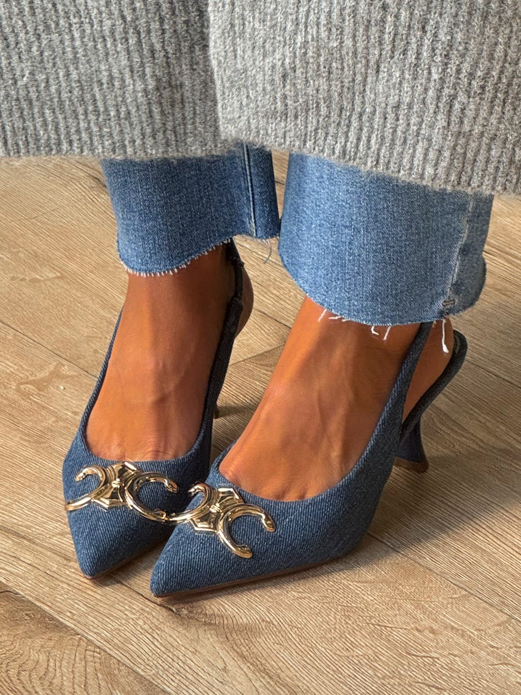 Triomphe Slingback Kitten Heels | Denim | RESTOCK
