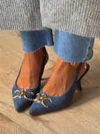 Triomphe Slingback Kitten Heels | Denim | RESTOCK