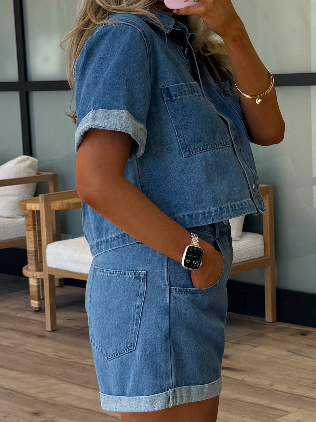 Whit Denim Crop Button-Down