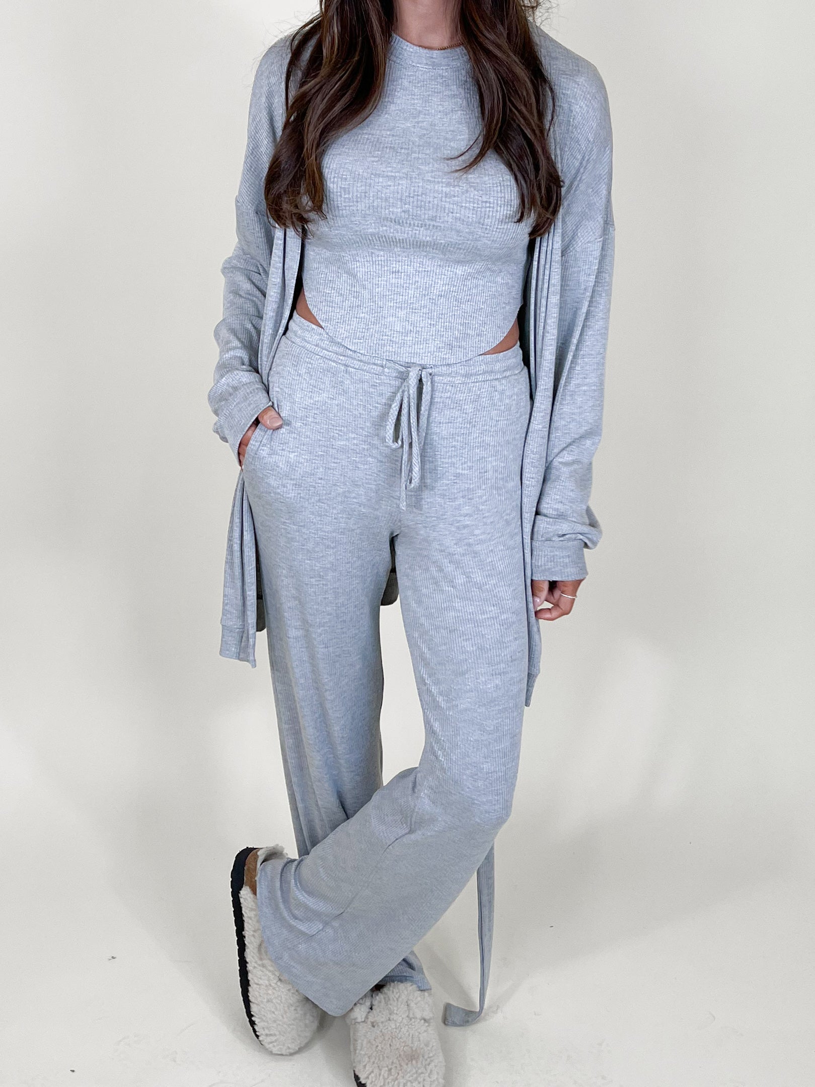 Downtime Ribbed Robe | Grey | +Plus Available | FINAL SALE