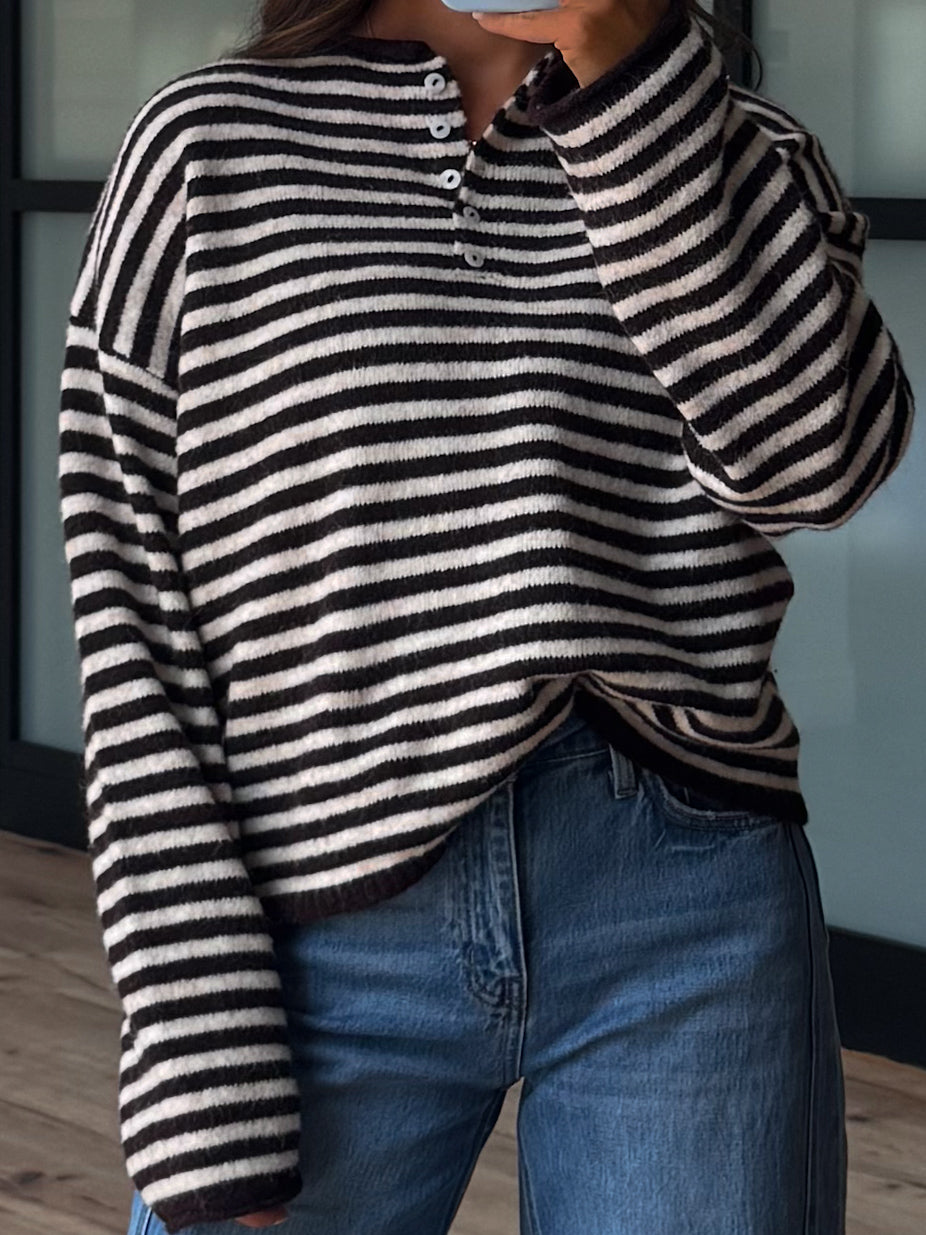 Henley Isla Stripe Sweater | Black Cherry | RESTOCK