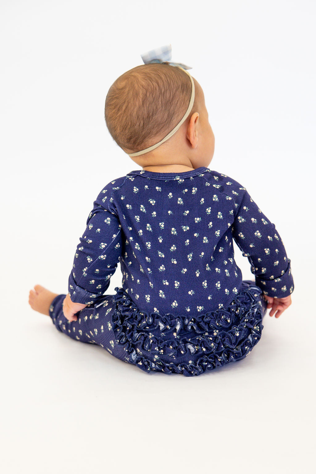 Bamboo Pointelle Ruffle Zippy | Navy | Tiny Talulah