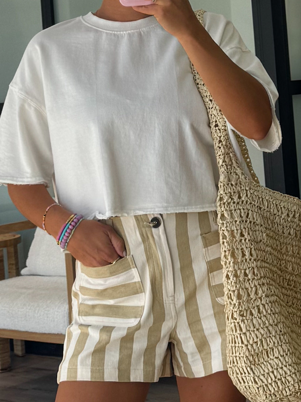 Nicolo Stripe Shorts | Taupe