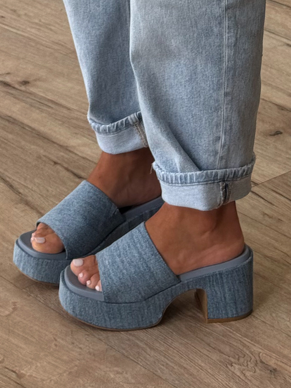 Denim Platform Block Heel