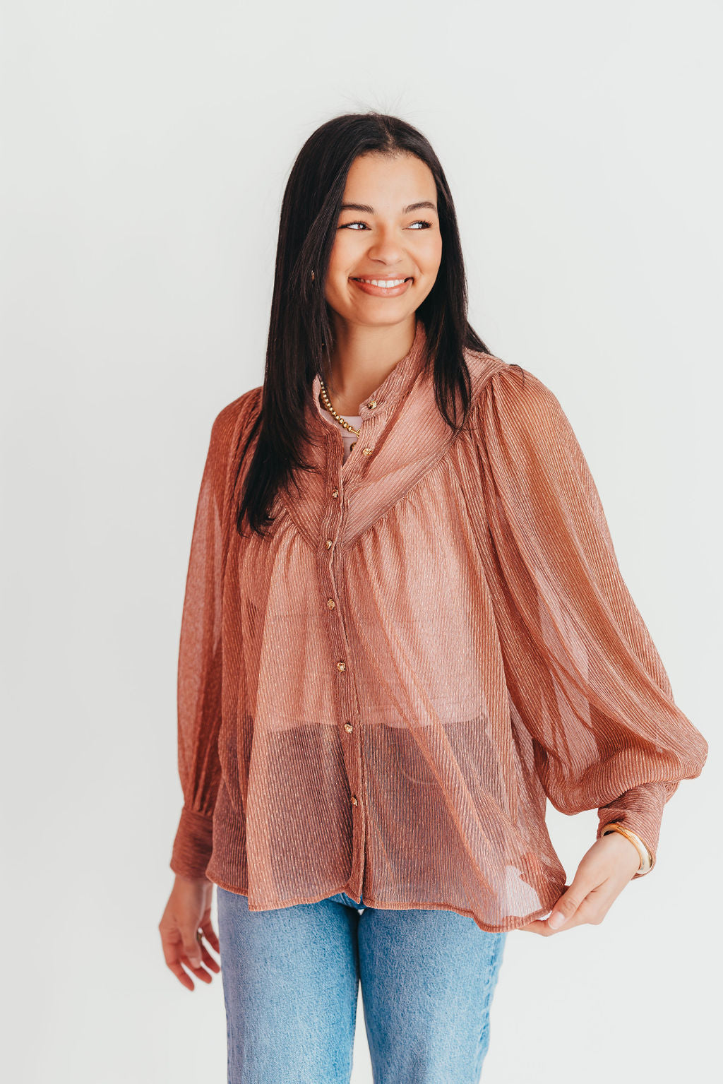 Pleated Shimmer Blouse | Rose Gold | FINAL SALE