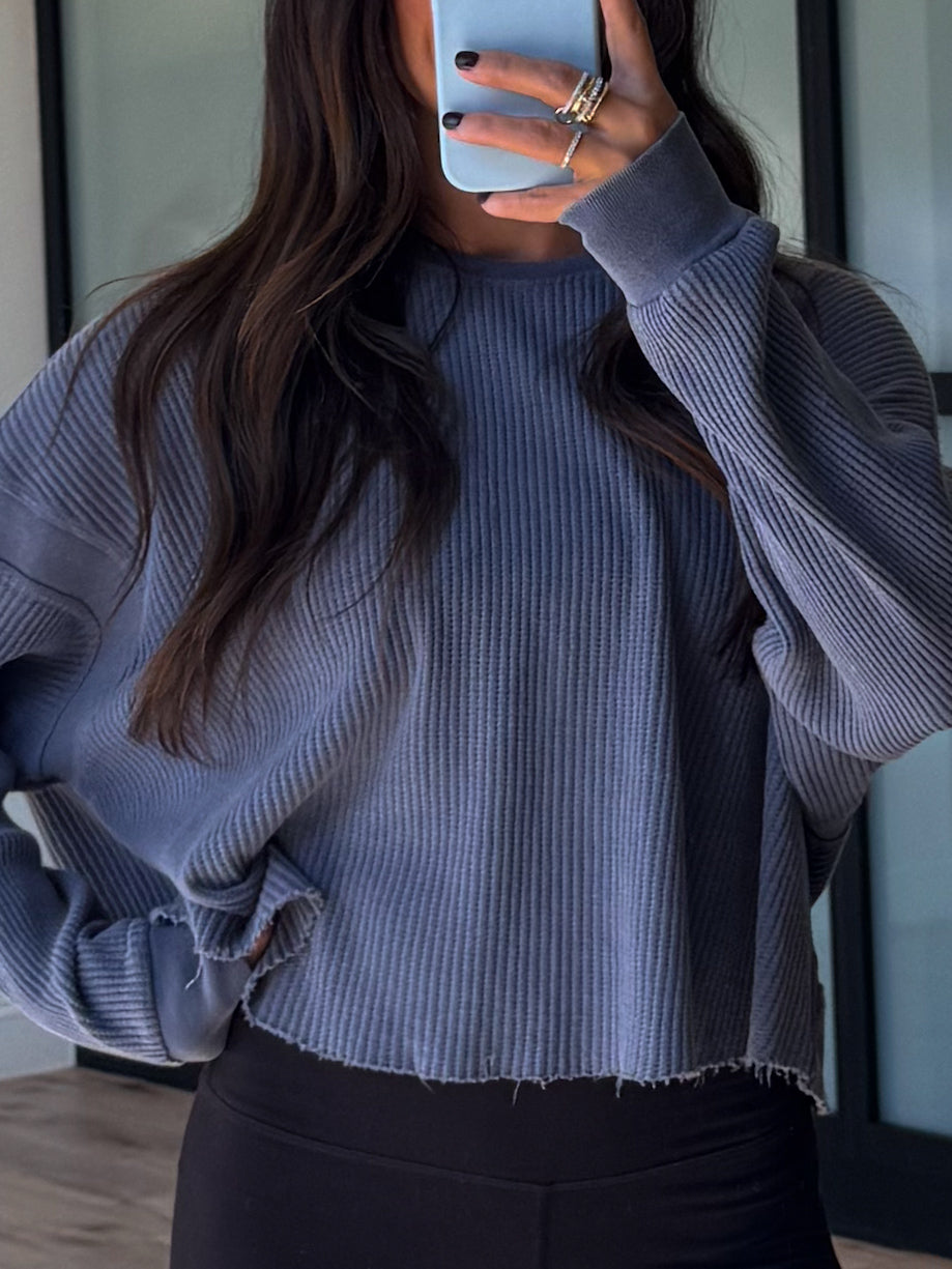 Kyla Thermal Open Back Top | Dusty Navy