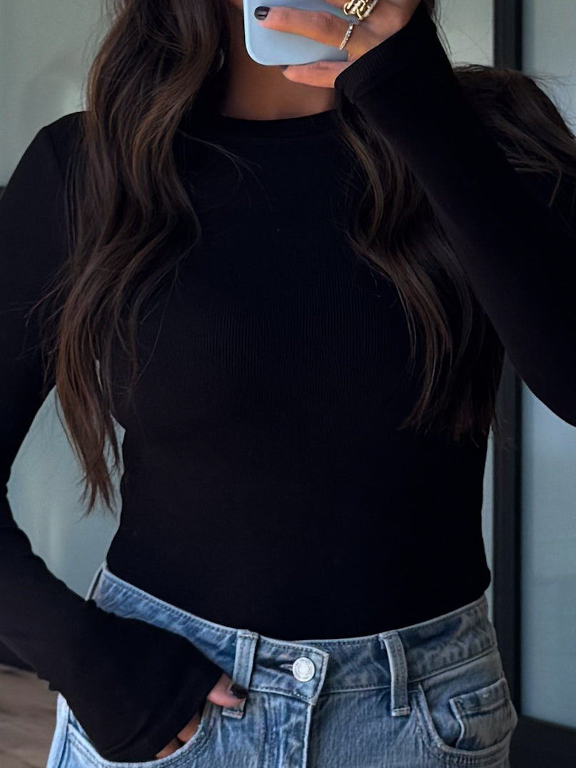 Essential Ribbed Long Sleeve | Black | +Plus Available | RESTOCK