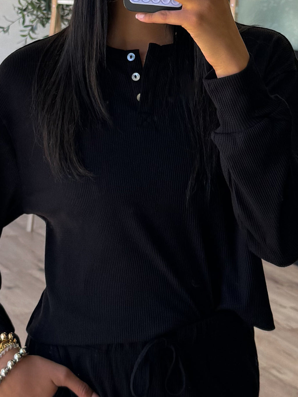 At Your Leisure Cropped Henley | Black | RESTOCK | FINAL SALE