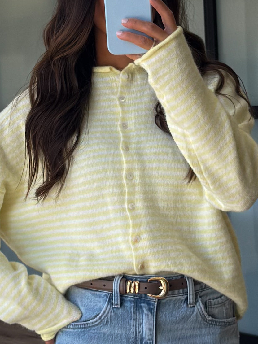 Isla Cardigan | Mini Striped Lemon