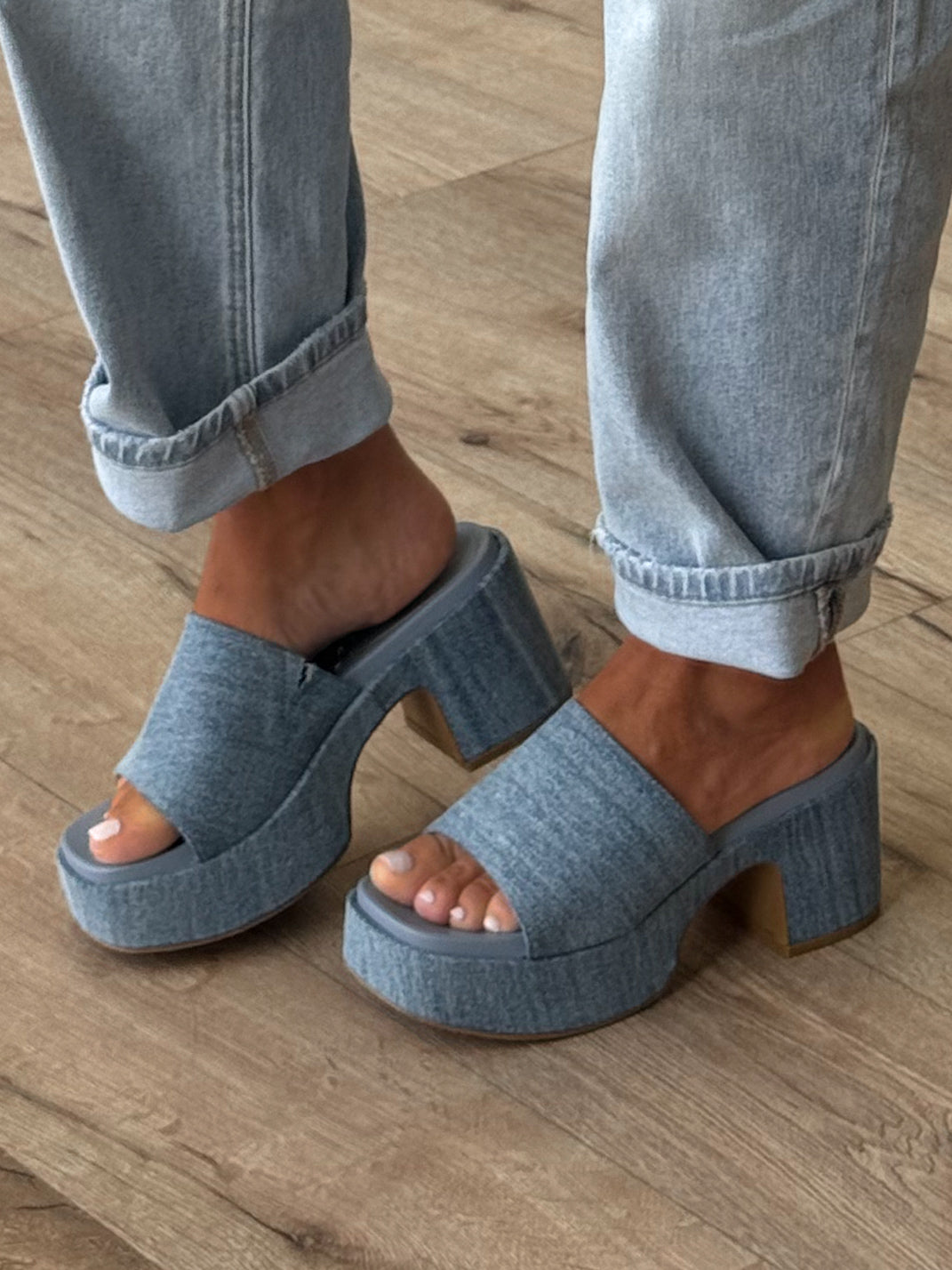 Denim Platform Block Heel
