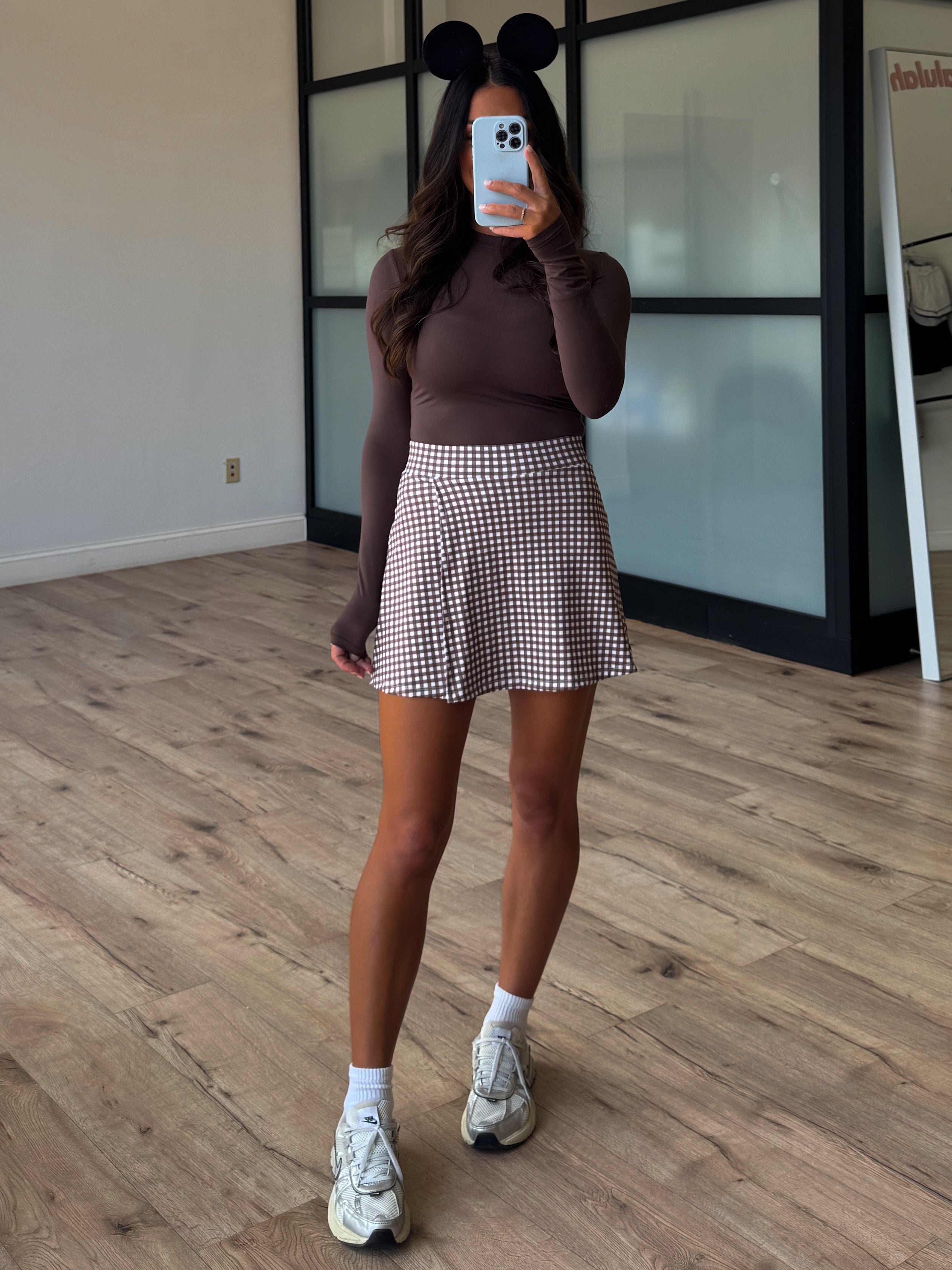 Gingham Active Skort | Chocolate