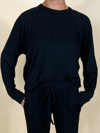Downtime Ribbed Raglan Lounge Top | Black | +Plus Available | FINAL SALE