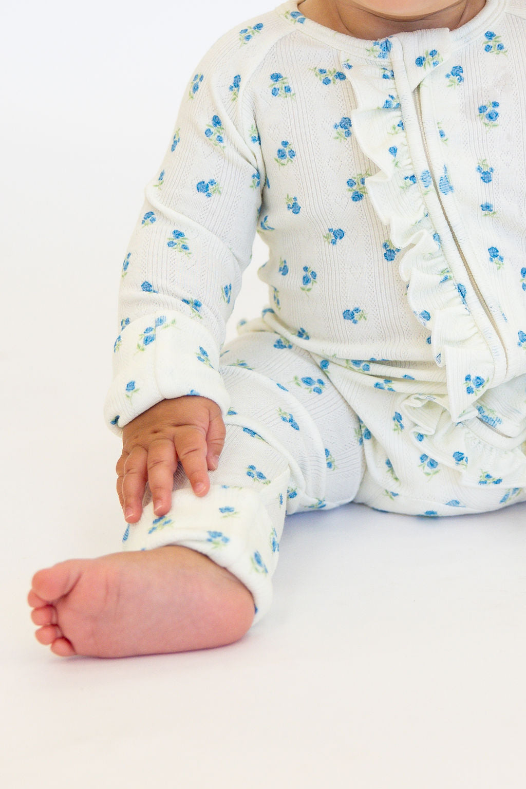 Bamboo Pointelle Ruffle Zippy | Ivory | Tiny Talulah