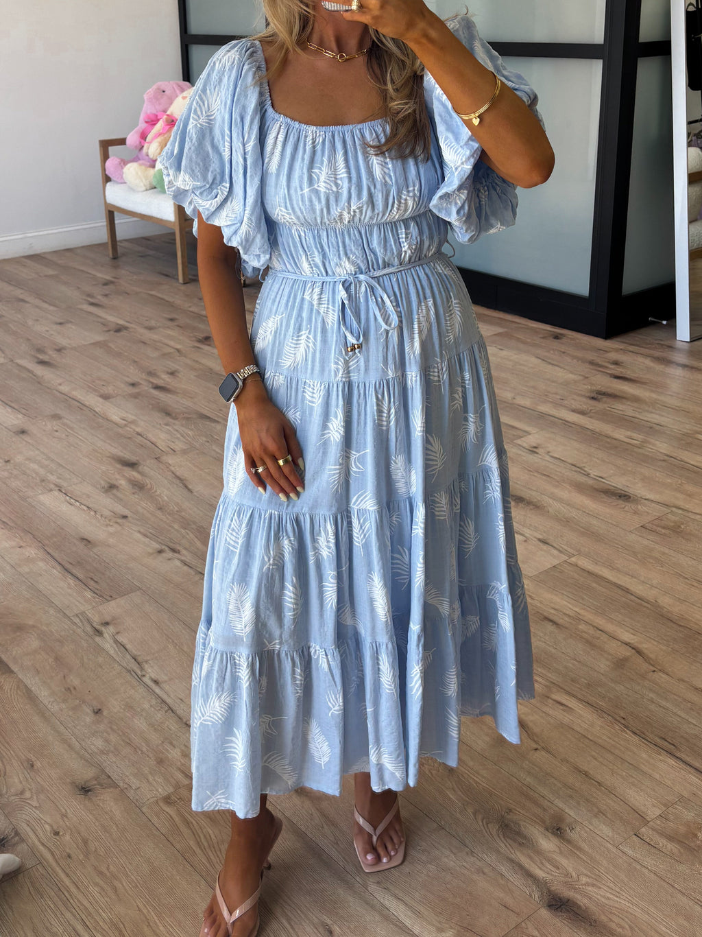 Botanical Midi Dress | Light Blue