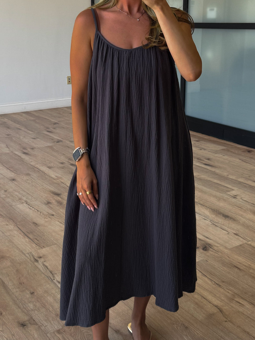 Callie Cotton Gauze Midi Dress | Charcoal | FINAL SALE