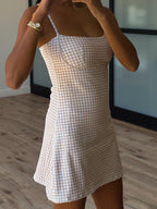 Sweetheart Active Dress | Beige Gingham | RESTOCK