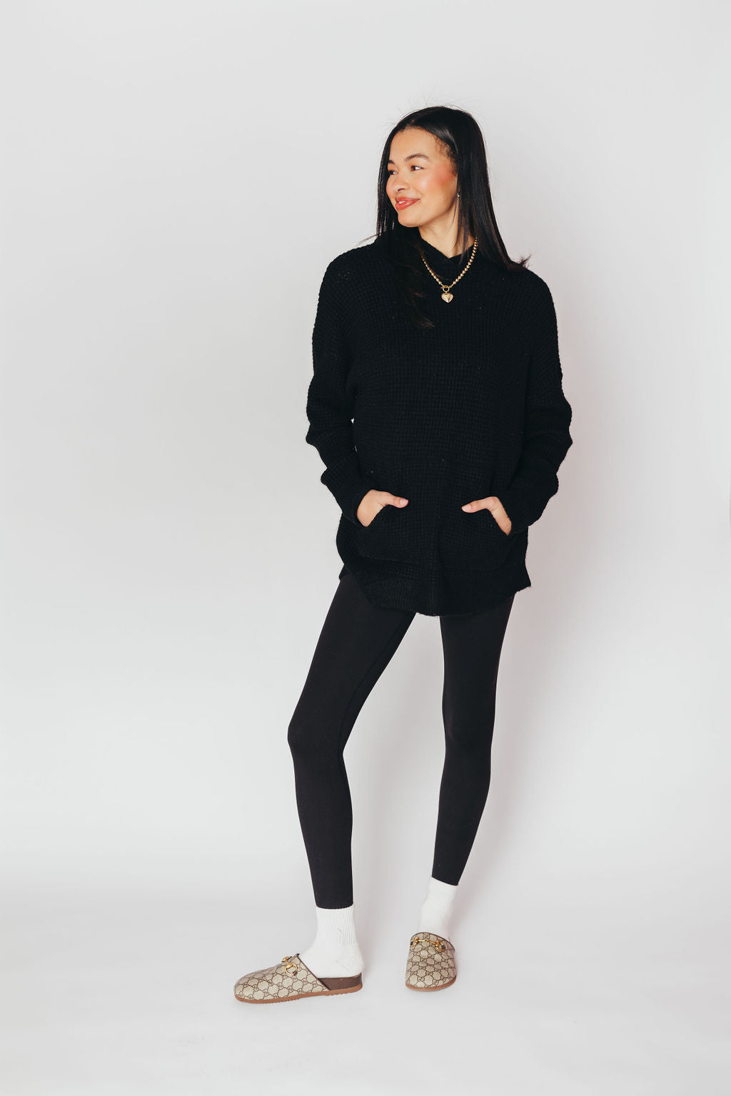 Home Stretch Waffle Knit Hoodie | Black | +Plus Available | FINAL SALE