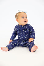 Bamboo Pointelle Ruffle Zippy | Navy | Tiny Talulah
