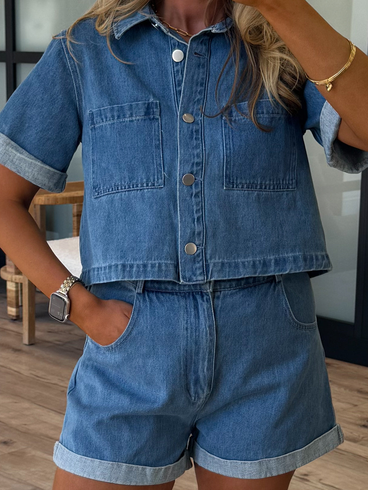 Whit Denim Crop Button-Down