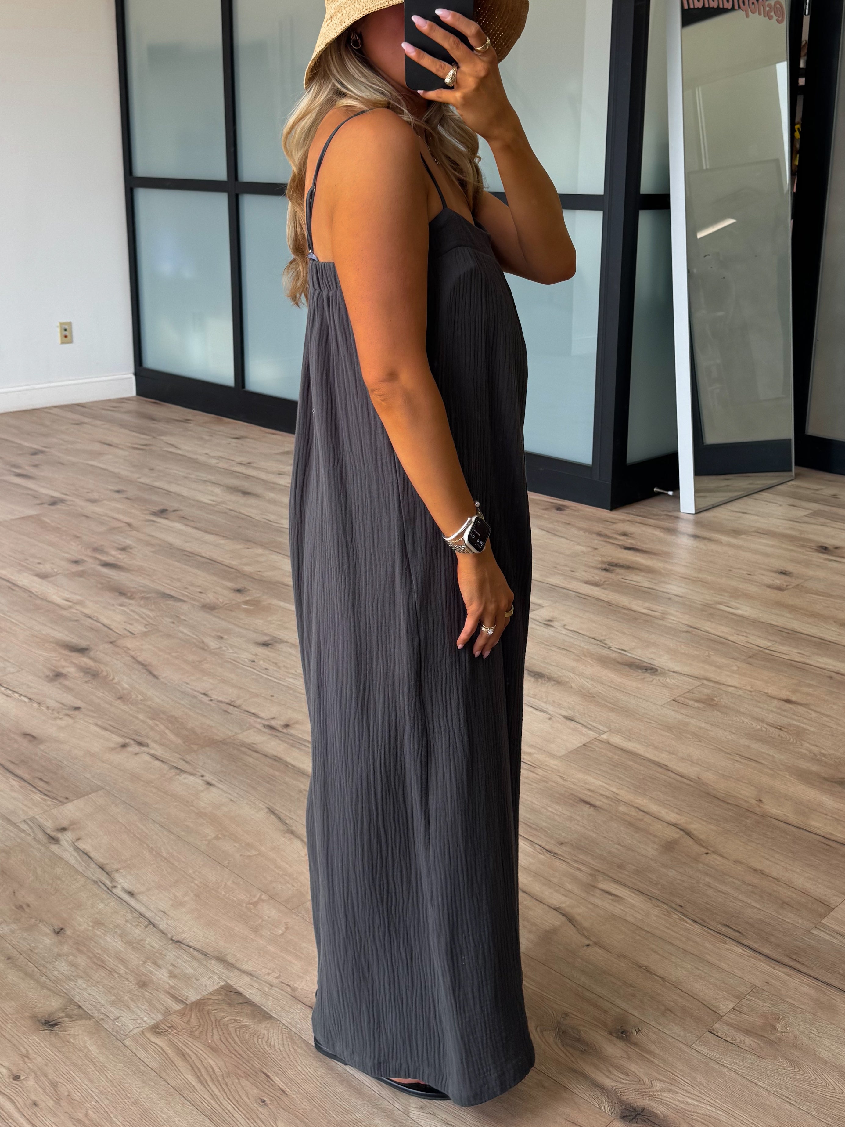 Sun-Drenched Cotton Jumpsuit | Charcoal