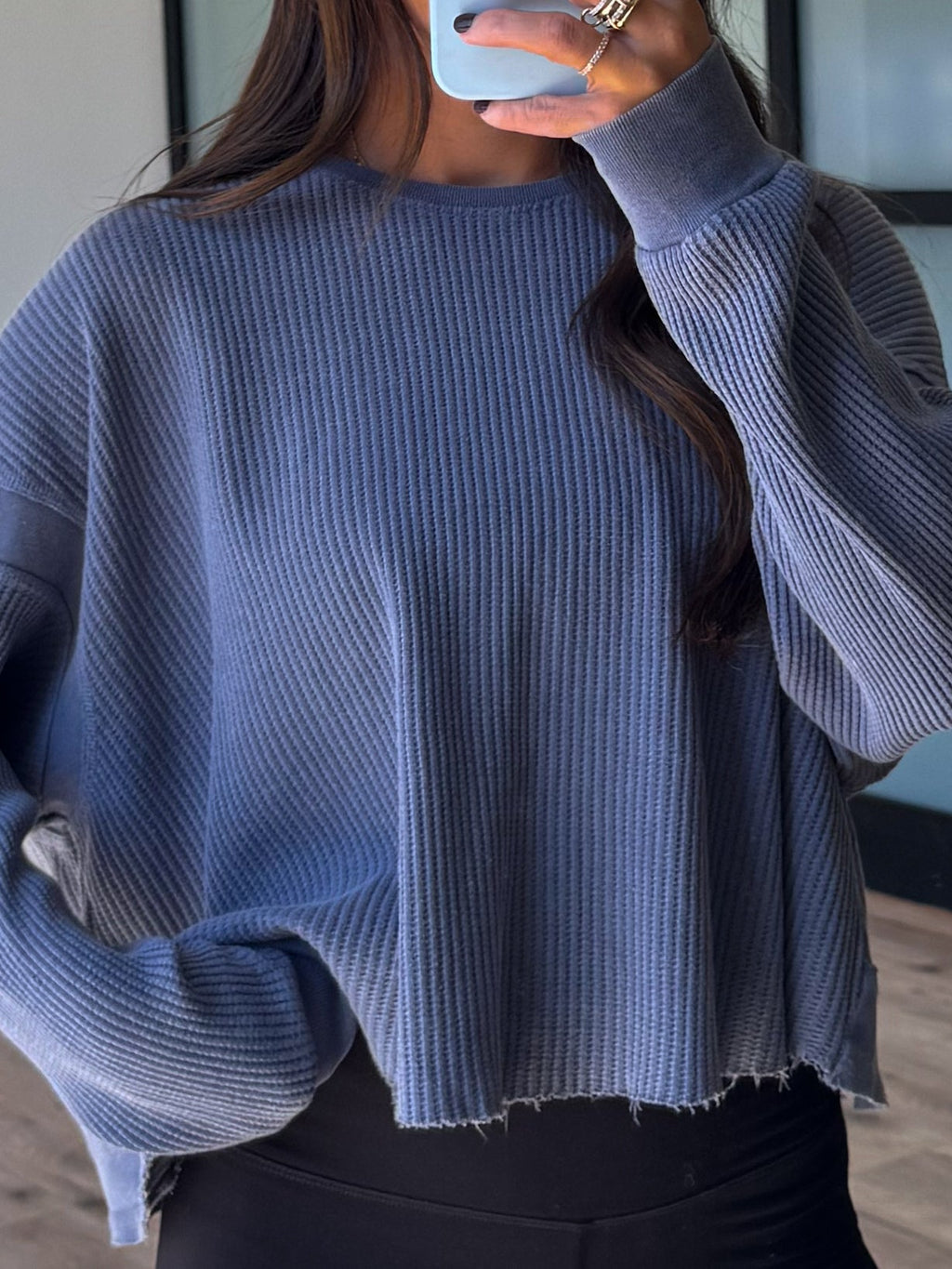 Kyla Thermal Open Back Top | Dusty Navy