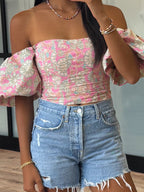 Eve Off-The-Shoulder Puff Sleeve Top | Rosé Mint