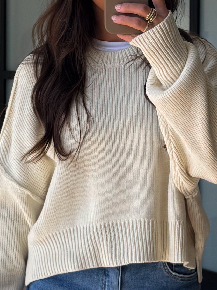 Skyler Ribbed Knit Sweater | Cream