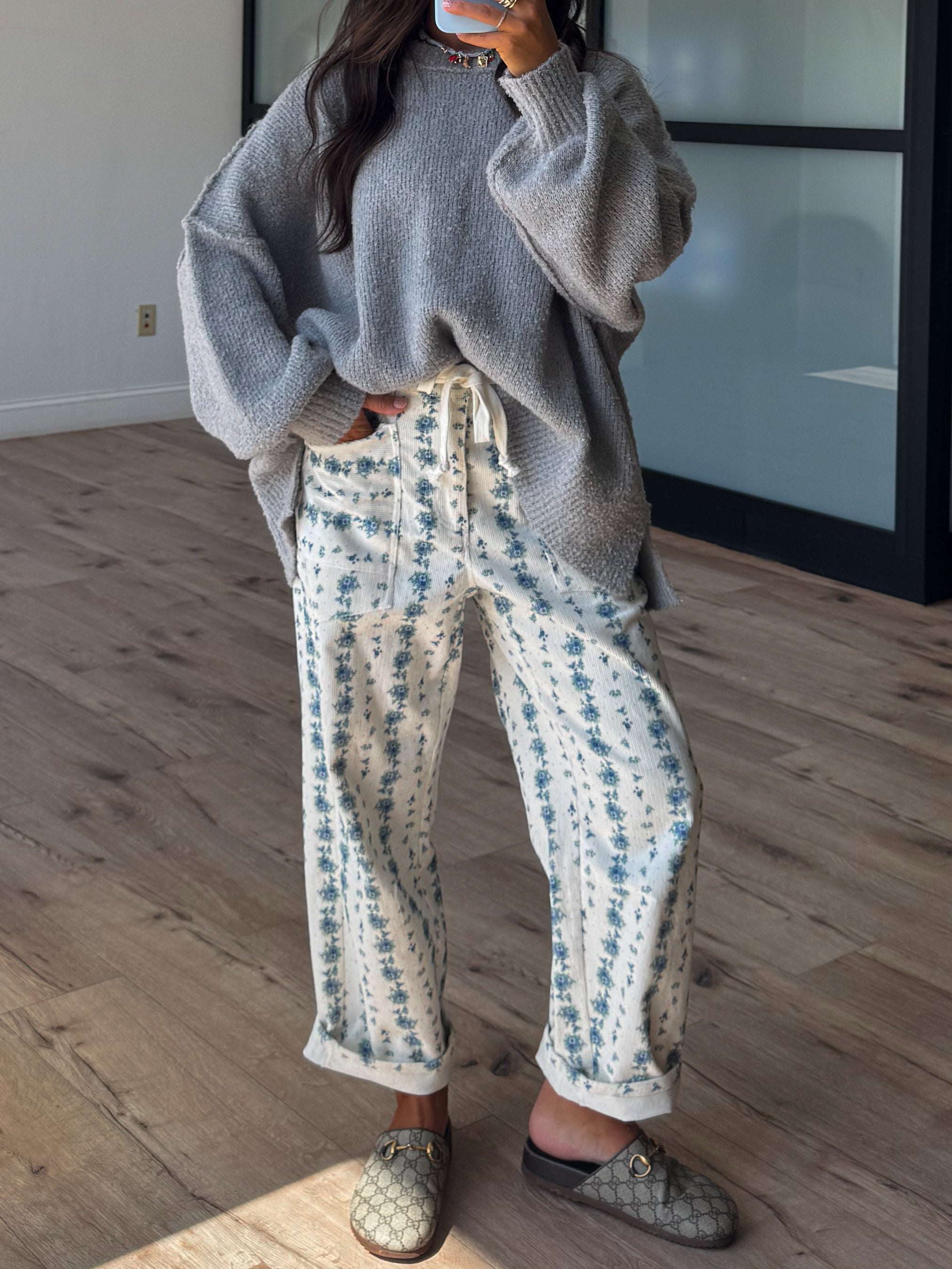 Bloomridge Drawstring Corduroy Pants | Blue