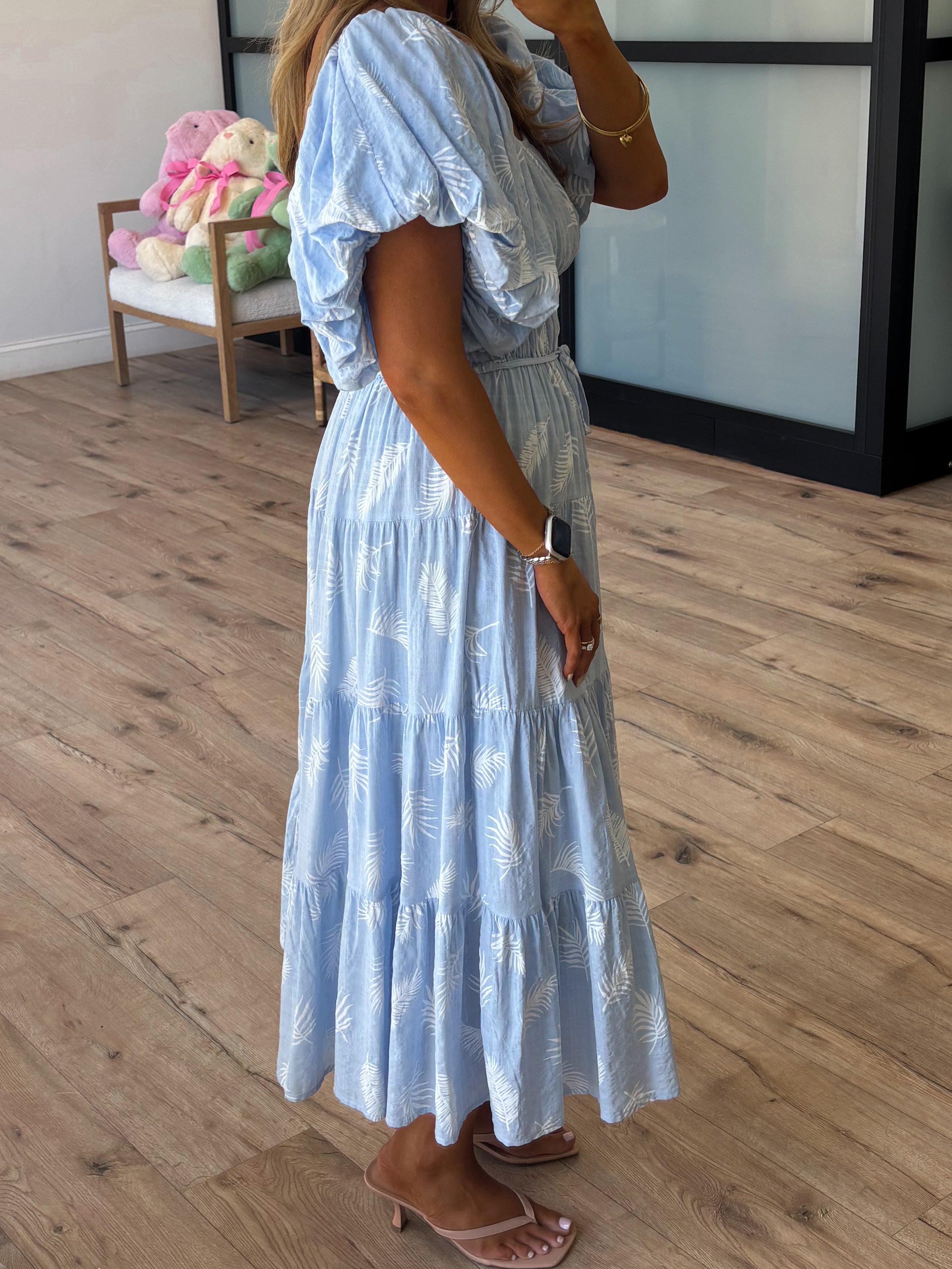 Botanical Midi Dress | Light Blue